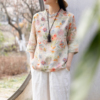 念江南新中式改良设计苎麻衬衫女复古禅意立领珠扣独特别致小上衣
