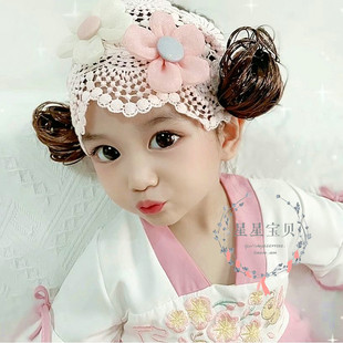 婴儿假发发带韩国新生儿头饰，女宝宝发饰，百天周岁蕾丝发带0-1-2岁