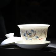 羊脂玉白瓷功夫盖碗陶瓷茶具套装商务广告会客泡茶器客厅