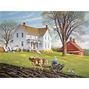 美式乡村风格油画手绘乡村沙发，墙装饰画春天的耕作欧式装修风景