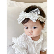 韩版婴儿蕾丝蝴蝶结发带宝宝，满月百天周岁公主发饰护囟门头带