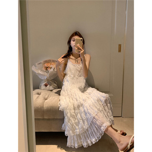 春季韩版2024宽松时尚法式白色，气质蕾丝吊带，蛋糕连衣裙女裙子