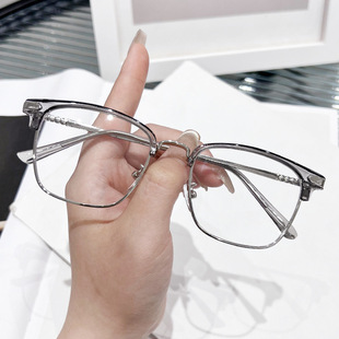 半框防蓝光眼镜男韩版商务近视眼镜框时尚复古平光眼镜架女