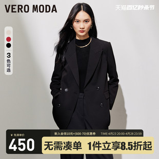 Vero Moda黑色西装2024春夏宽松双排扣通勤百搭休闲外套女