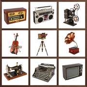 复古老式缝纫机收音，录音机电视机放映机摄影机，打字机模型道具摆件