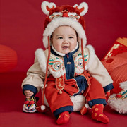 婴儿连体衣拜年服冬季周岁礼服，抓周中国风，龙年宝宝装新年过年爬服