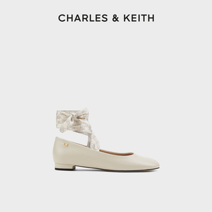 CHARLES&KEITH24春季SL1-71790028绑带羊皮平底芭蕾舞鞋单鞋