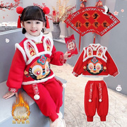 女童中国风汉服冬装拜年服女宝宝唐装红色喜庆过年衣服加厚套装裙