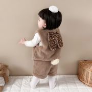 婴儿套装秋冬款0-3岁婴童小兔绒加厚马甲背心宝宝夹棉短裤两件套
