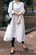 长袖衬衫连衣裙女韩版中长款宽松大码时尚黑白不规则休闲衬衣裙子