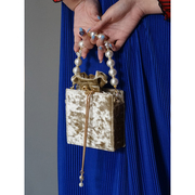 lemonc原创设计复古梯形小方，包珍珠链手提包金珠系列单肩斜挎包女