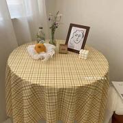 黄色格子百搭餐桌布野餐垫复古文艺茶几布背景布拍照蓝格桌布