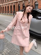 RIXO EXIT法式粉色娃娃领连衣裙女小个子甜美减龄宽松显瘦a字短裙