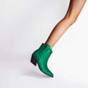 欧美外贸绿色水钻马丁靴，坡跟短靴大码粗跟西部靴满天星高跟及踝靴