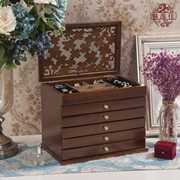 高档实木首饰盒欧式公主收纳盒，多层珠宝盒木质，手饰盒复古梳妆盒