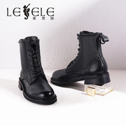 lesele莱思丽商场同款英伦风马丁靴绑带，真皮女靴短靴ld10514