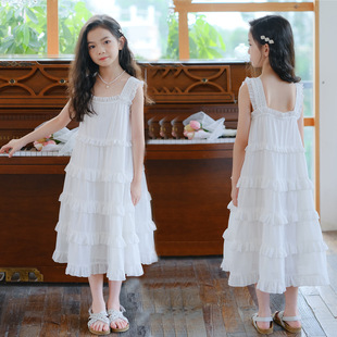 女童裙子夏白色甜美儿童夏装吊带裙白雪公主中大女孩子连衣裙