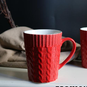 创意ins红色浮雕韩版圣诞可爱家用陶瓷大容量马克杯子咖啡奶茶杯