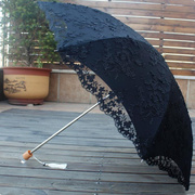 韩版二折叠蕾丝立体花黑胶纯白色，防紫外线太阳伞，遮阳伞公主晴雨伞