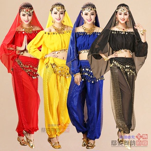 印度舞蹈演出服肚皮舞新疆舞民族舞灯笼长袖亮点裤表演服套装