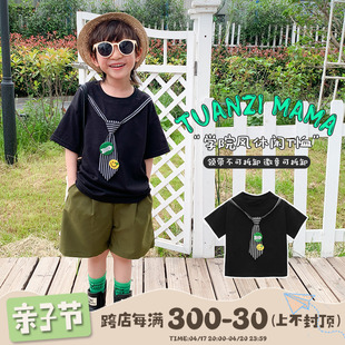 团子麻麻男童t恤夏季韩版休闲领带短袖，儿童纯棉上衣男孩童装夏装