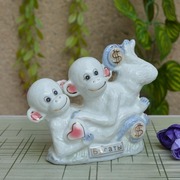 猴摆件母子猴陶瓷可爱生肖创意家居客厅装饰工艺品摆设生日小礼物