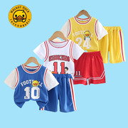 儿童夏装套装男孩运动篮球服数字字母薄款短袖