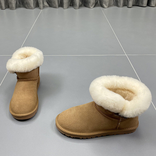 真皮羊毛雪地靴女2023冬季圆头，套筒加厚保暖防滑休闲运动短靴
