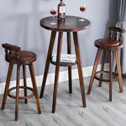 美式实木小吧台桌椅组合圆形酒吧桌高脚小桌子阳台休闲咖啡桌防腐