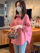 韩版纯色休闲翻领短袖衬衫女士夏季简约宽松百搭小众减龄上衣