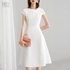 晚白2024夏季法式设计感高腰小众a字裙子，白色连衣裙女气质