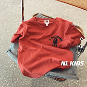 儿童日潮童装猿猴日本夏短袖上衣男童t恤纯棉半袖锈铁红宝宝夏装
