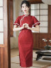 新中式改良旗袍敬酒服新娘，2024春夏小个子红色结婚订婚礼服连衣裙