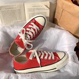 1970s蓝底版大红色帆布鞋女春季2023学生复古百搭本命年鞋子
