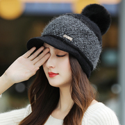 帽子女秋冬季时尚毛线棒球帽加厚女士韩版百搭保暖针织兔毛鸭舌帽