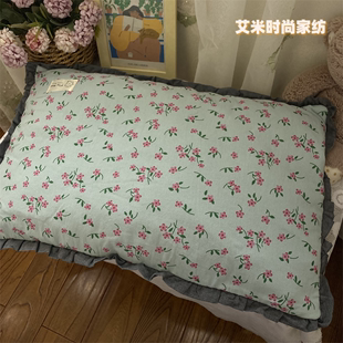 韩式小花边全棉水洗棉荞麦枕，学生宿舍单人，小枕头办公室沙发午睡枕