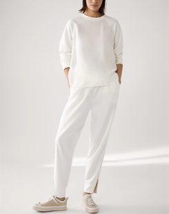 西班牙女装白色圆领运动衫卫衣，裤脚拉链设计慢跑女士长裤子套装