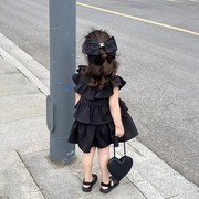 女童黑色背心裙夏季儿童时髦洋气女宝宝荷叶边高级感连衣裙蛋糕裙