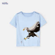 男童t恤23夏季欧美中小童时尚，百搭卡通老鹰图案纯棉短袖上衣