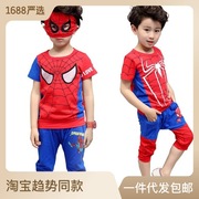 童蜘蛛侠童装夏装运动套装纯棉，短袖短裤儿童，超人套装一件发