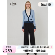 LINE韩国女装短款针织衫春季清新休闲拼色开衫AKCDMJ3400