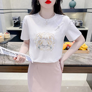 新中式国风大码女装2024夏季印花纯棉短袖，t恤女高档国风上衣