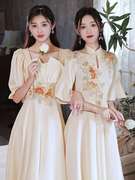 中式伴娘服2023夏季姐妹，团礼服小个子平时可穿国风旗袍伴娘裙