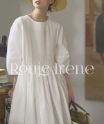 roujeiren法式圆领七分袖白色，连衣裙高级感高腰赫本风中长款女
