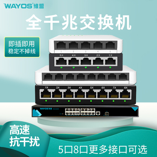 wayos维盟WS1005GH/WS1008GT千兆交换机24口8口家用监控出租屋网络分线器WS4010GP-B/WS4018GP/4026/4028GMP