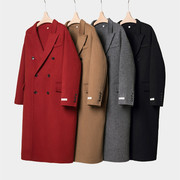 2024新年红色宽松双排扣羊毛绒大衣长，款咖色双面呢黑灰色加厚外套
