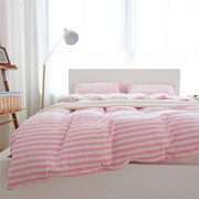 天竺棉针织四件套全棉床品 简约纯棉条纹被套纯色床单4件套床
