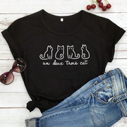 Un Deux Trois Cat T shirt 夏季黑色短袖女时尚简约猫咪印花T恤