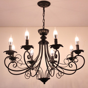 欧式客厅吊灯现代家用灯具，个性创意服装店民宿铁艺复古蜡烛吊灯