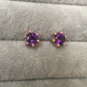 5毫米 浓郁深紫色天然紫水晶 6爪S925纯银镀玫瑰金耳钉